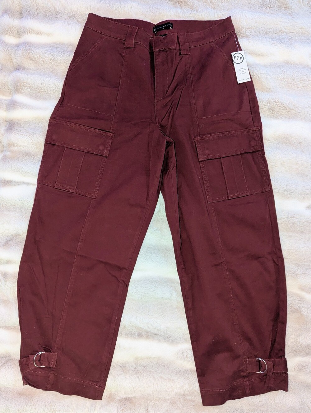 Fashion to Figure Burgundy Cargo Pants w/ Ankle Tie Detail Size 0X NWT